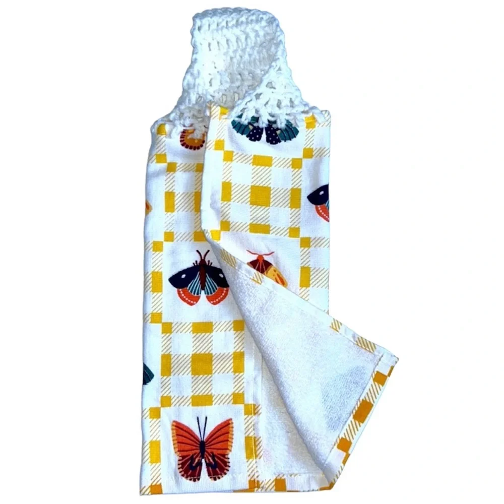 Hand Crafted Colorful Butterflies Hanging Hand Towel Crochet Top